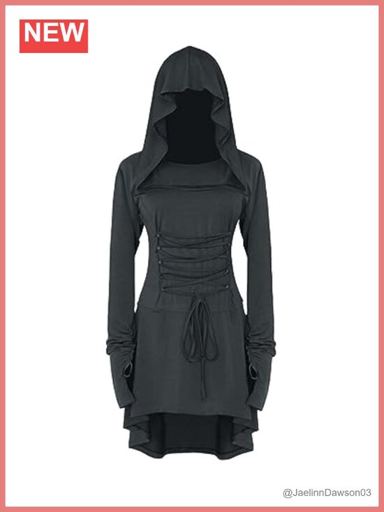 Dresses & Skirts - Renaissance Costume Hooded Robe Lace Up Vintage Pullover Dress